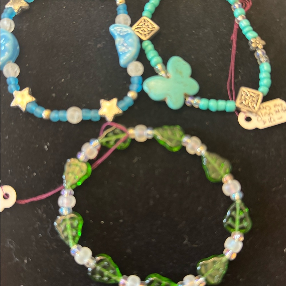 Set of 3 Colorful Glass Beads and Stone Stretch Bracelets NWT